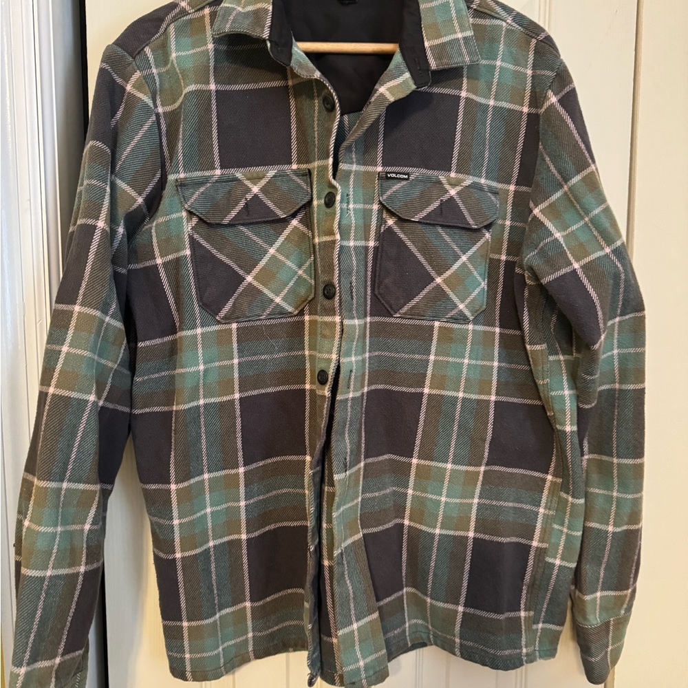 Volcom Men's Plaid Shirt Jacket in Green and Gray